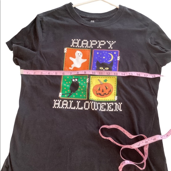 Halloween Flair T shirt Top Black sz 16/18 XL Glitter Sparkle Ghost Pumpkin Cat - Picture 7 of 13